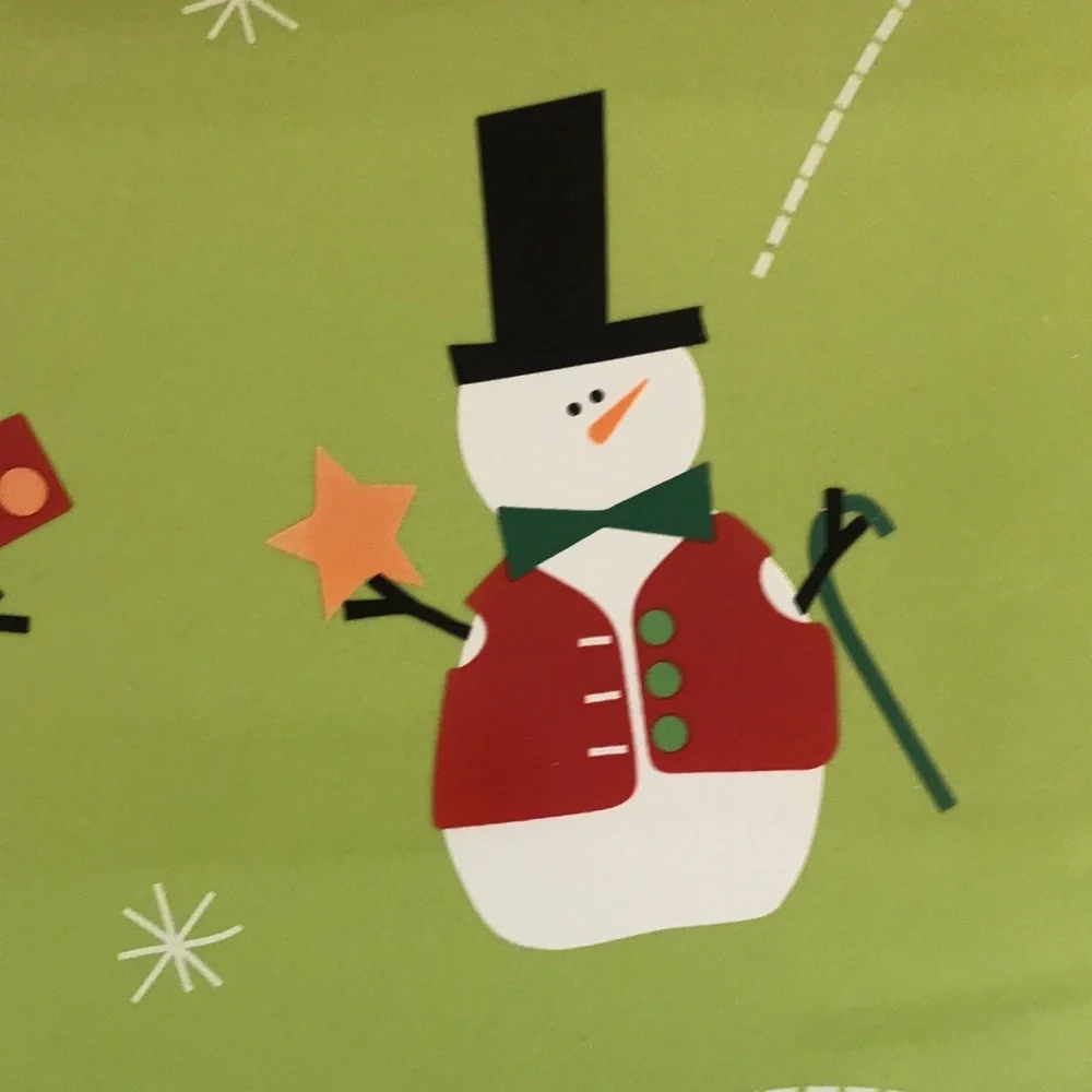 NWT snowman rectangular plate bright green for aperitifs cheese crackers fruit
